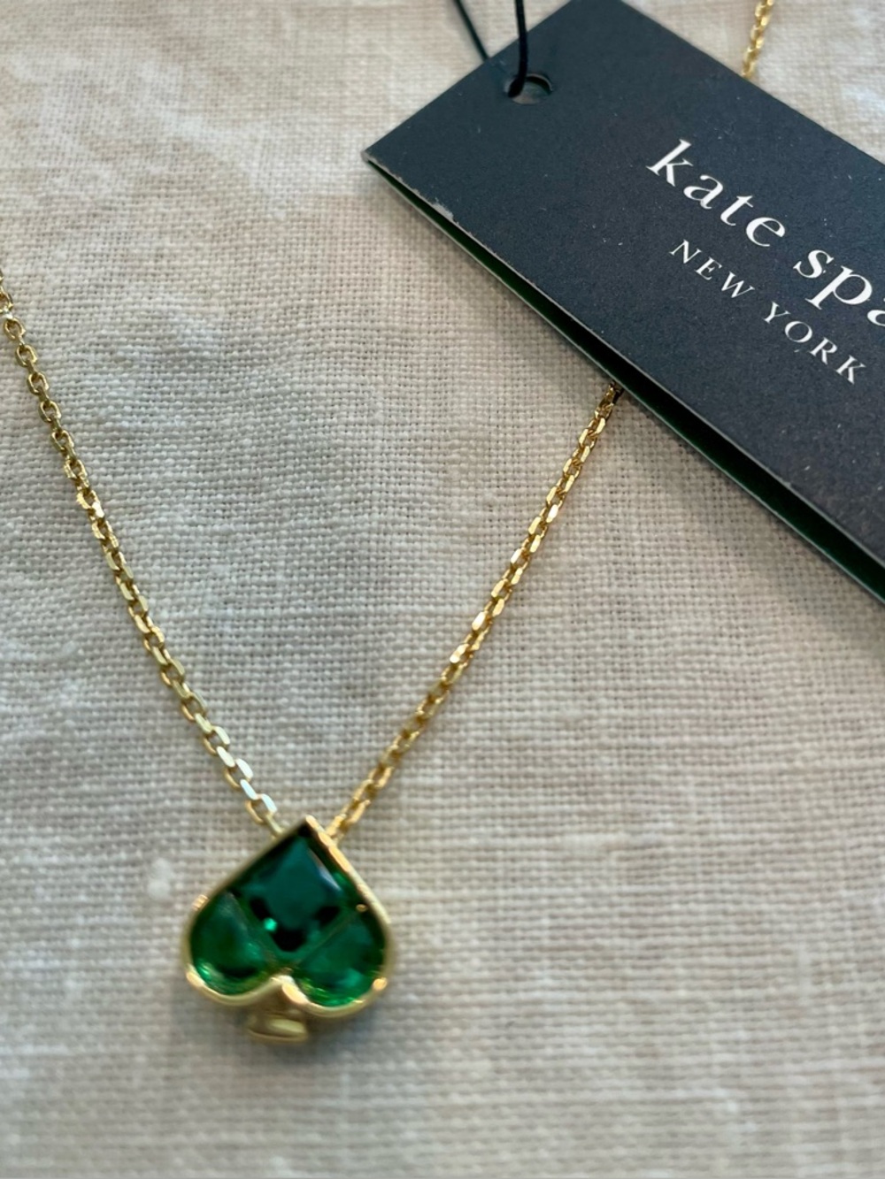 NWT kate spade Gold Chain Necklace with Green Spade Pendant